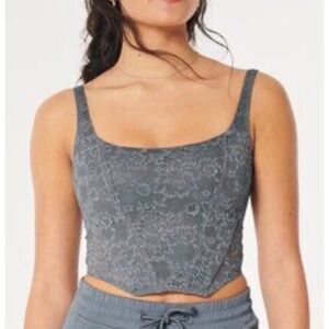 Gilly Hicks Lace Corset Top Square Neck Hook Eye Back Dusty Blue Grey Small NWT